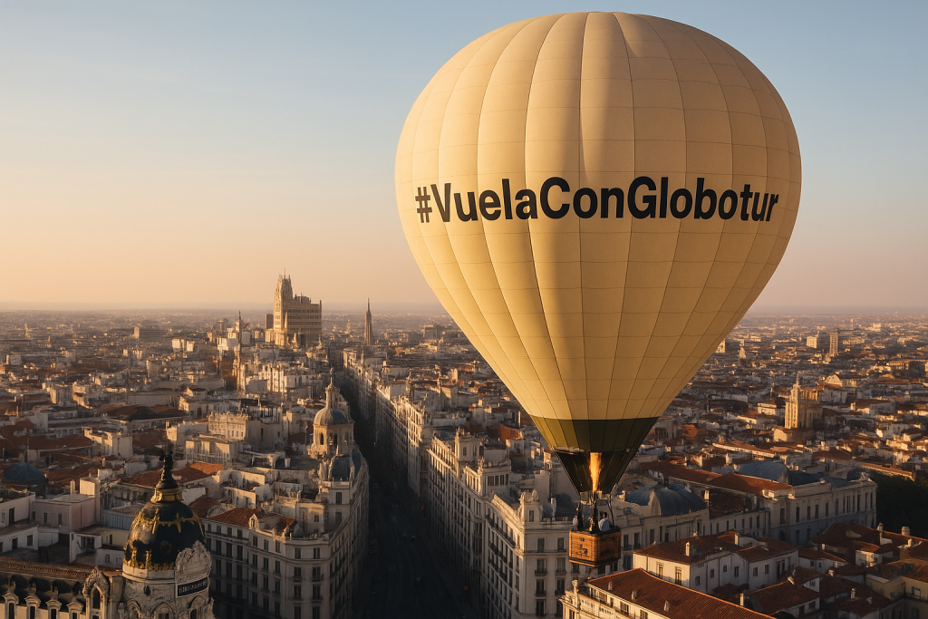su hastagh en el cielo globo aerostático publicitario globotur